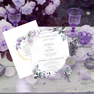 Elegante lavendel- en paarse waterverf bloemen kaart