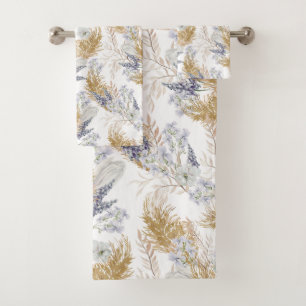 Elegante lavendel- en pampagras watercolor bloemen bad handdoek