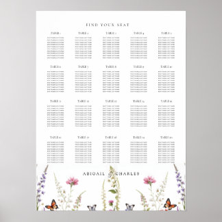 Elegante Lavendel en Wildflower Bloom Zitplaatsen Poster