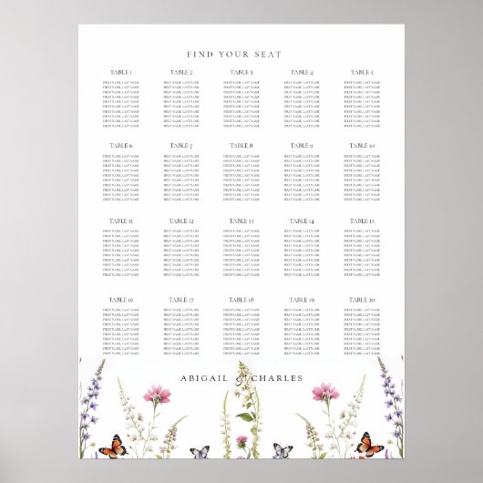 Elegante Lavendel en Wildflower Bloom Zitplaatsen Poster (Voorkant)