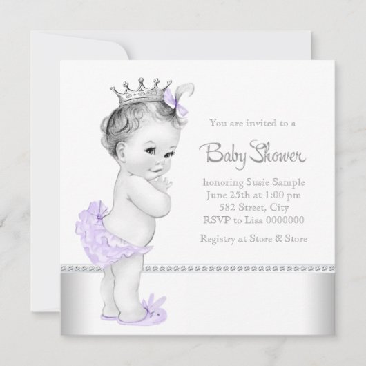 Elegante lavendel en zilveren Baby shower Kaart (Voorkant)