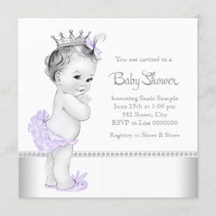 Elegante lavendel en zilveren babyshower kaart