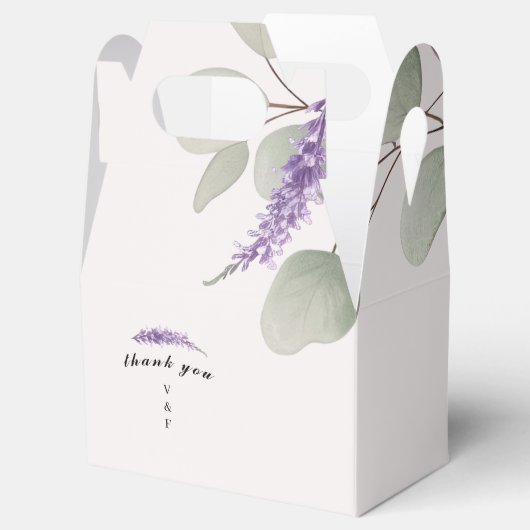 Elegante lavendel Eucalyptus bladeren Bedankdoosjes (Geopend)