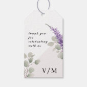 Elegante Lavendel Eucalyptus Bladeren Bruiloft Cadeaulabel (Voorkant)