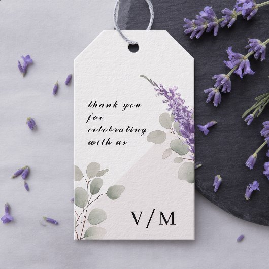 Elegante Lavendel Eucalyptus Bladeren Bruiloft Cadeaulabel