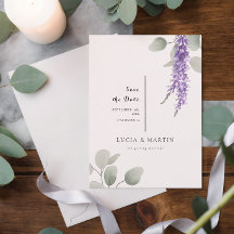 Elegante lavendel eucalyptus bladeren save the dat