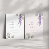 Elegante lavendel eucalyptus bladeren save the dat kaart