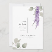 Elegante lavendel eucalyptus bladeren save the dat kaart (Voorkant)