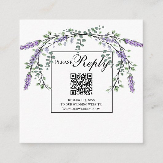 Elegante Lavendel eucalyptus bloemenQR-code Informatiekaartje (Voorkant)