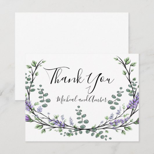 Elegante Lavendel Eucalyptus bruiloft bedankkaart (Voorkant / Achterkant)