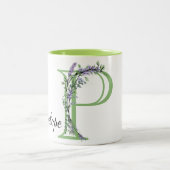 Elegante Lavendel Eucalyptus monogrammed letter P Tweekleurige Koffiemok (Center)