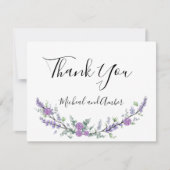Elegante Lavendel Eucalyptus paarse rozen Bedankkaart (Voorkant)