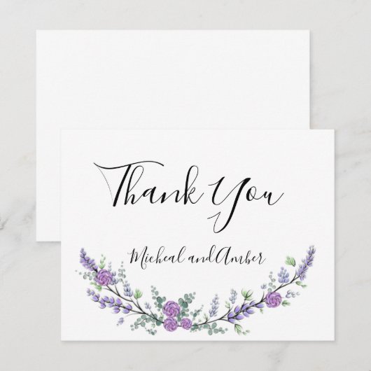 Elegante Lavendel Eucalyptus paarse rozen Bedankkaart (Voorkant / Achterkant)
