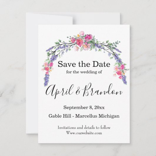 Elegante Lavendel Eucalyptus roze rozen waterverf Save The Date (Voorkant)