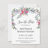 Elegante Lavendel Eucalyptus roze waterverf rozen Save The Date (Voorkant)