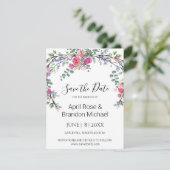 Elegante Lavendel Eucalyptus roze waterverf rozen Save The Date (Staand voorkant)