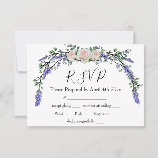 Elegante Lavendel Eucalyptus roze witte rozen rsvp (Voorkant)