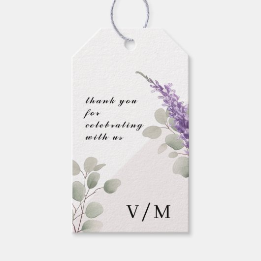 Elegante lavendel Eucalyptus verlaat bruiloft Cadeaulabel (Voorkant)