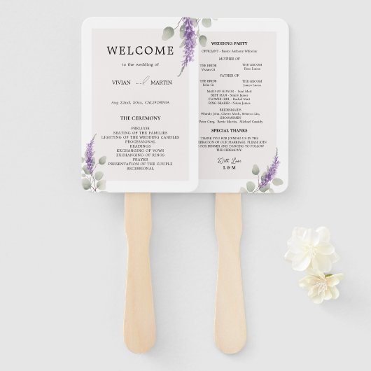 Elegante Lavendel Eucalyptus verlaat bruiloft prog Handwaaier (Voorkant en achterkant)