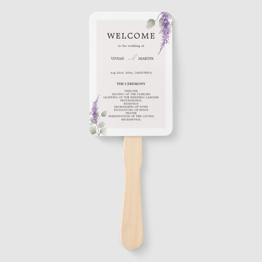 Elegante Lavendel Eucalyptus verlaat bruiloft prog Handwaaier (Voorkant)