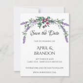 Elegante Lavendel Eucalyptus waterverf roze rozen Save The Date (Voorkant)