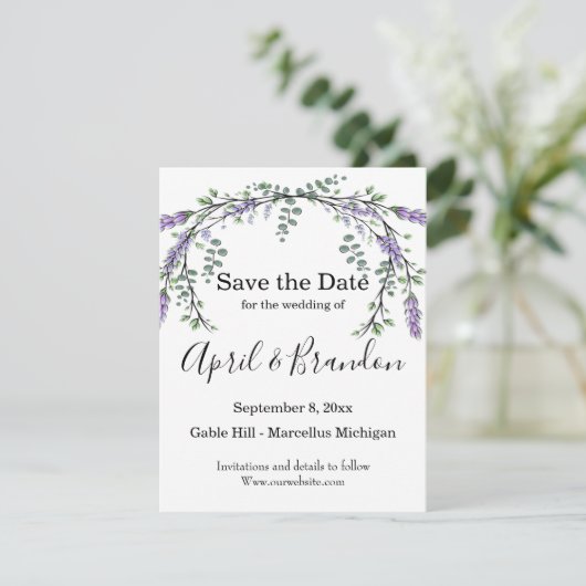 Elegante Lavendel Eucalyptus waterverf Save The Date (Staand voorkant)