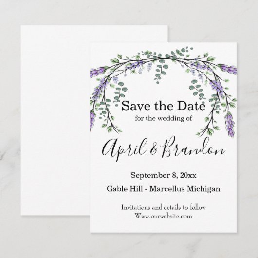 Elegante Lavendel Eucalyptus waterverf Save The Date (Voorkant / Achterkant)