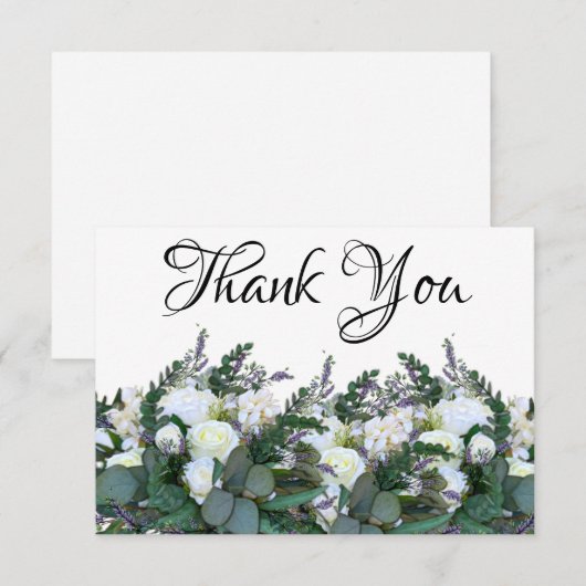 Elegante Lavendel Eucalyptus witte rozen groen Bedankkaart (Voorkant / Achterkant)