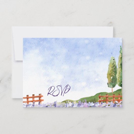 Elegante  Lavendel Fields Landschap Wedding RSVP Kaartje (Voorkant)