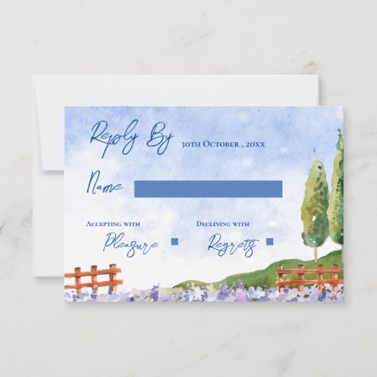 Elegante  Lavendel Fields Landschap Wedding RSVP Kaartje (Achterkant)