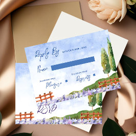 Elegante  Lavendel Fields Landschap Wedding RSVP Kaartje