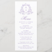 Elegante Lavendel Floral Crest Monogram Huwelijk Menu (Voorkant)