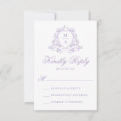 Elegante Lavendel Floral Crest Monogram Huwelijk RSVP Kaartje (Voorkant)