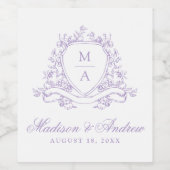 Elegante Lavendel Floral Crest Monogram Huwelijk Wijn Etiket (Enkel label)