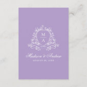 Elegante Lavendel Floral Crest Wedding Details Informatiekaartje (Achterkant)