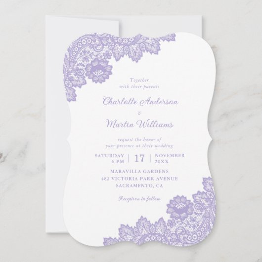 Elegante Lavendel Floral Lace Wedding Kaart (Voorkant)