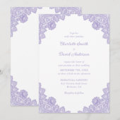 Elegante Lavendel Floral Lace Wedding Kaart (Voorkant / Achterkant)