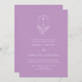 Elegante Lavendel Floral Monogram Crest Bruiloft Kaart (Voorkant / Achterkant)