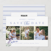 Elegante Lavendel Flower 3 Foto QR-code Save The Date (Voorkant / Achterkant)