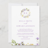 Elegante Lavendel & Gele Bloemen Monogram Bruiloft Kaart (Voorkant)