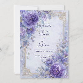 Elegante Lavendel & Goud Barok Bloemen Huwelijk Kaart
