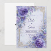 Elegante Lavendel & Goud Barok Bloemen Huwelijk Kaart (Voorkant / Achterkant)