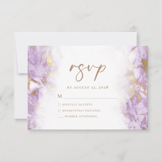 Elegante Lavendel Goud Marmer RSVP Kaartje (Voorkant)