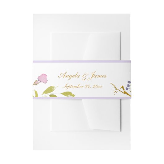 Elegante Lavendel Gouden Waterverf Bloemen Bruilof Uitnodigingen Wikkel (Voorkant Voorbeeld)