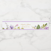 Elegante Lavendel Gouden Waterverf Bloemen Bruilof Waterfles Etiket (Enkel label)