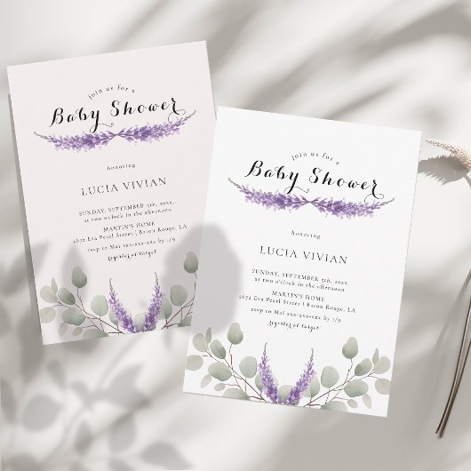 Elegante lavendel groen eucalyptus Baby shower Kaart