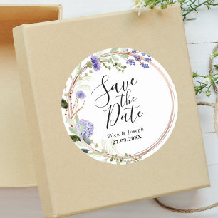 Elegante Lavendel Groen Huwelijk Bewaar De Datum Ronde Sticker