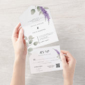 Elegante Lavendel Groene Eucalyptus bladeren bruil All In One Uitnodiging (Afscheurbaar)