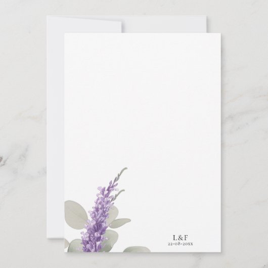 Elegante Lavendel Groene Eucalyptus bladeren bruil Kaart (Achterkant)