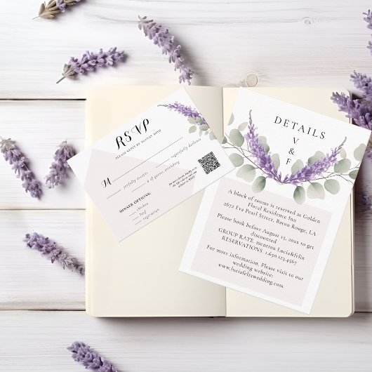 Elegante Lavendel Groene Eucalyptus Laat RSVP-kaar Informatiekaartje